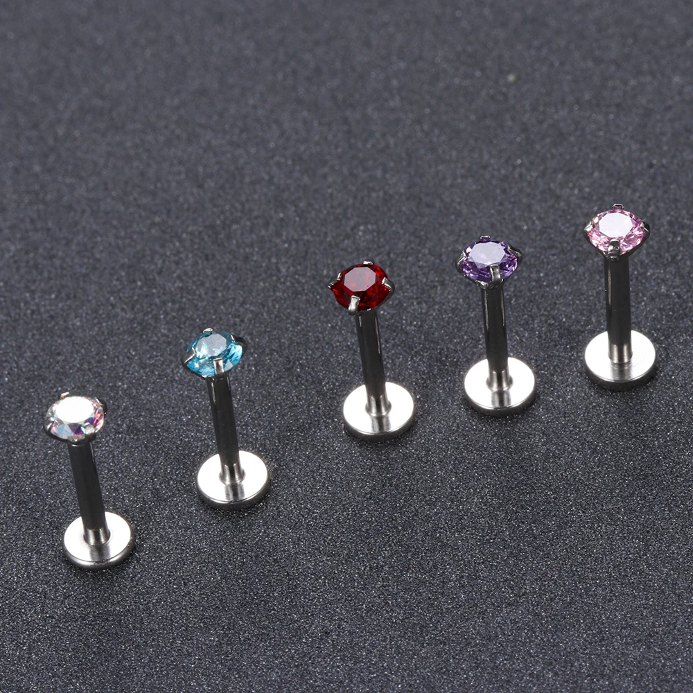 1PC Zircon Ear Stud Lip Ring Cartilage Tragus Helix Piercing Earring Multicolor Prevent Allergy Crystal Body Jewelry Accessories