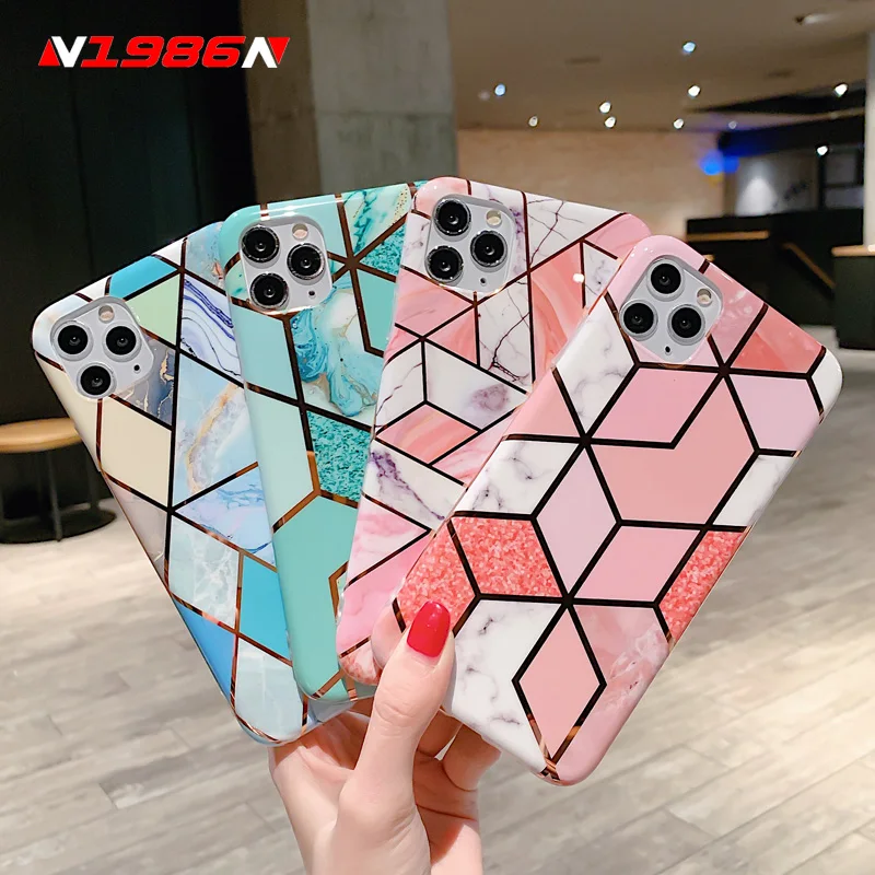N1986N Phone Case For iPhone 11 Pro X XR XS Max 7 8 Plus SE 2020 Luxury Geometric Marble Texture Electroplated IMD For iPhone 11 N1986N Phone Case For iPhone 11 Pro X XR XS Max 7 8 Plus SE 2020 Luxury Geometric Marble Texture Electroplated IMD For iPhone 11