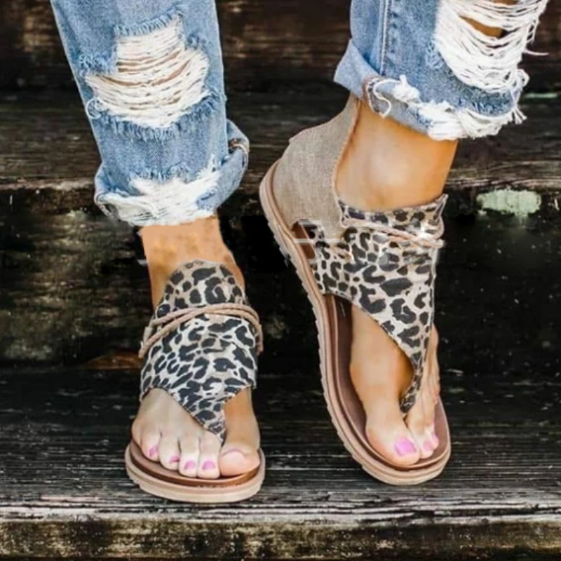 US $10.99 Summer Women Sandals Flock Platform Animal Print Flat Heel Peep Toe Fashion Casual Beach Female Ladies Shoes Zapatos De Mujer