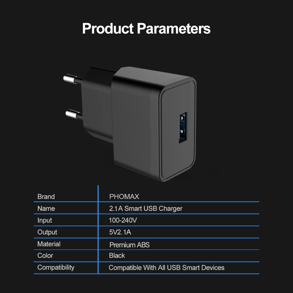 PHOMAX USB зарядное устройство 2.1A Универсальное портативное дорожное настенное для