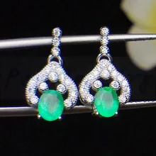 Натуральный настоящий изумруд традиционные висячие серьги 925 серебро 0.5ct* 2шт драгоценный камень ювелирные изделия# R982809