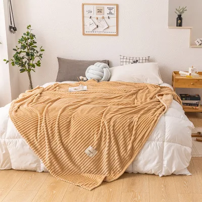 Flannel Blankets for Beds Solid Yellow Color Soft Warm Square Blanket On the Bed Thickness Throw Blanket