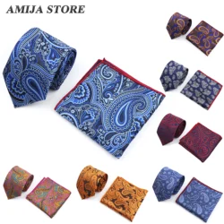 New Design Men's Tie Red Blue Floral Flower 8cm Necktie Pocket Square Sets Accessories Daily Wear Cravat Wedding Gift For Man