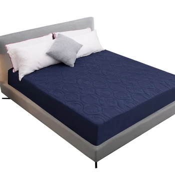

Quilted Waterproof Mattress Protector Solid Color Embossed Topper Pad Soft Fitted Sheet Cover with Elastic Band