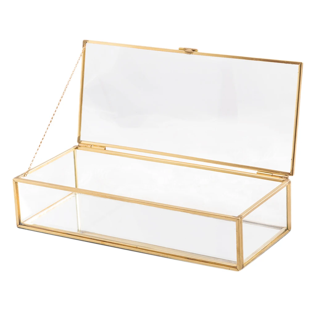 Caja de joyería transparente, organizador de joyas de vidrio, soporte de exhibición de almacenamiento de baratijas, contenedor de joyas con cubierta para pendientes, cosméticos para niñas