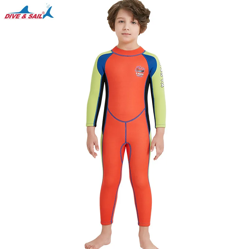 Children's Wet Suit Kids Neoprene Wetsuit Boy 2.5MM Diving Suit for Child Keep Warm UV Protection Surfing Long Sleeve Swimsuit - Цвет: Orange DS18816