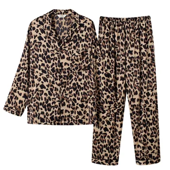 

Long Sleeves Leopard Print Summer Mens Pajamas Plus Size Soft Comfortable Silk Pajamas For Mens Sleepwear Suit For Home Lounge