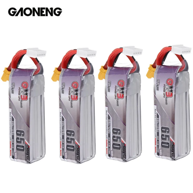 4 шт. Gaoneng 11,4 V 650mAh 60C 3S HV 4,35 V Lipo батарея XT30 для RC квадрокоптера Happymodel FPV Racing Cine Whoop BetaFPV Дрон