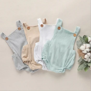 

bunvel Infant Baby Summer Clothing Solid Sleeveless Playsuit Rompers Cotton Linen Backless Newborn Baby Girls Boys Jumpsuit