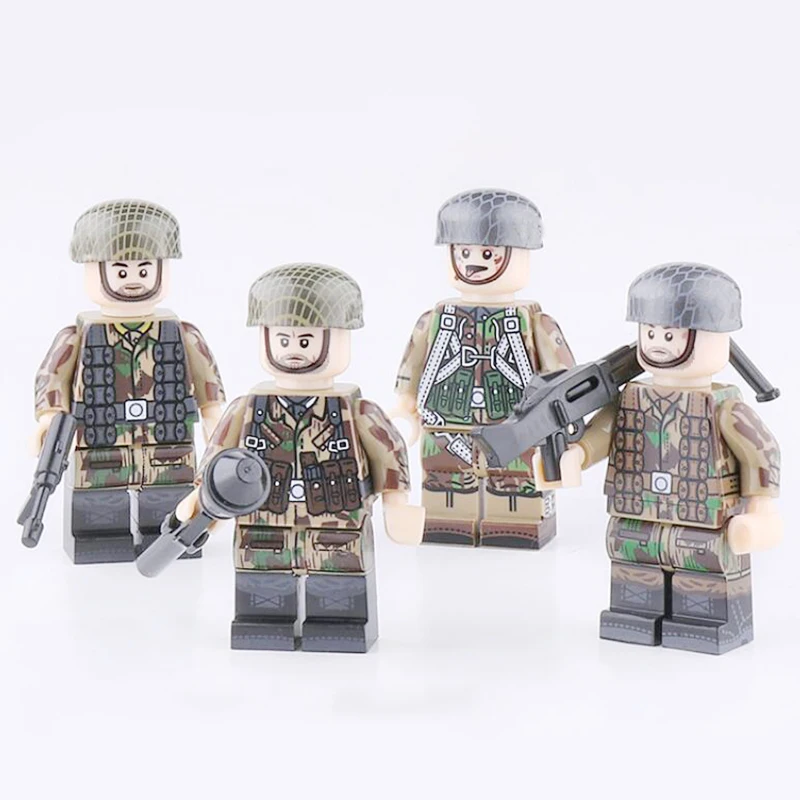 

New Arrival 4 Pcs/Lot Military Army Paratroops Soldier Figures Building Blocks Armored Soldier Weapon Bricks Toys B245