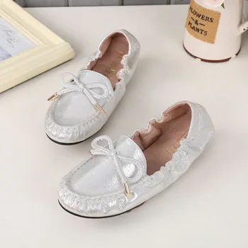 

Women Ballerina Flats Shoes Woman Slip On Loafers Bling Glitter Gold Silver Moccasins Sweet Bow Driving Shoes