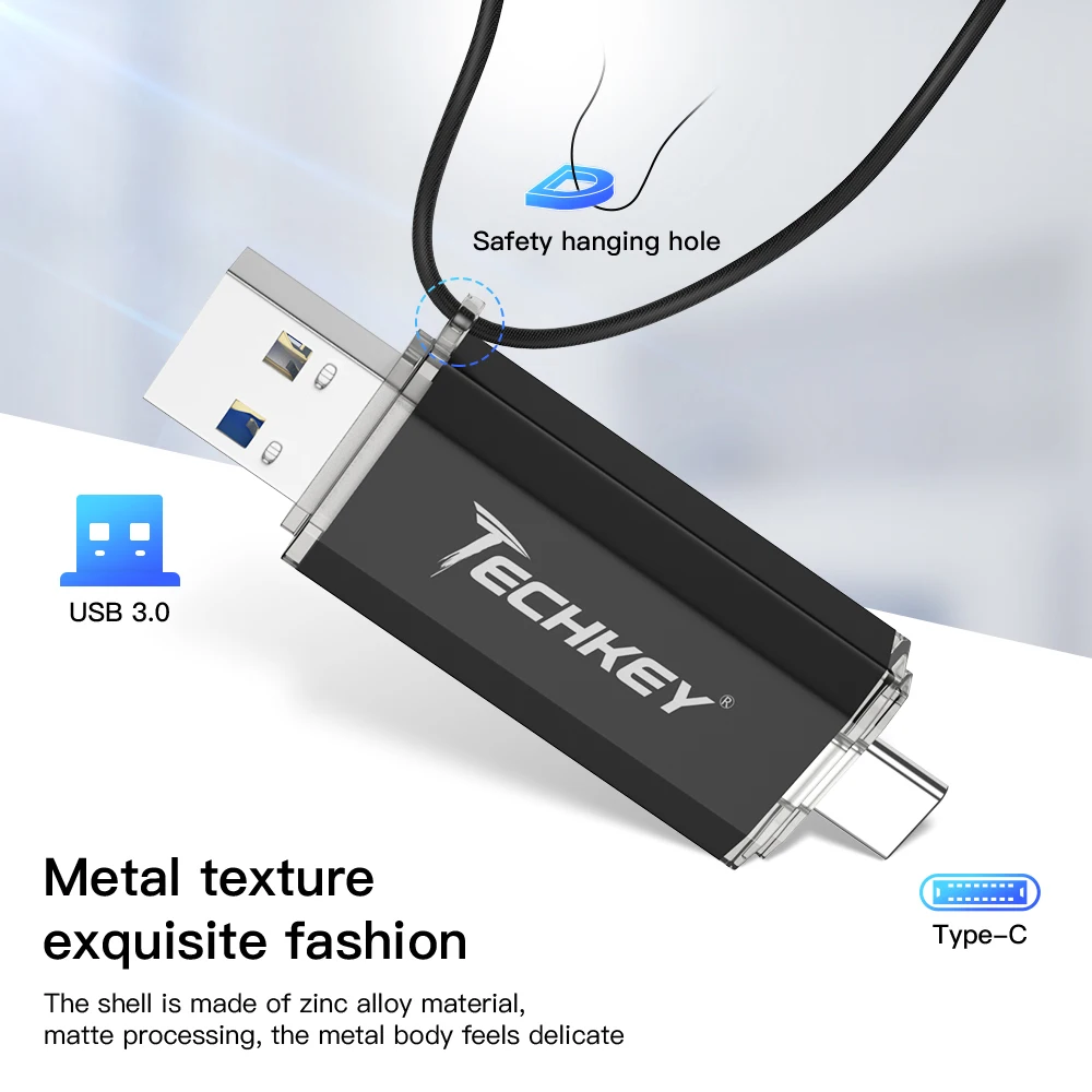 USB3.0 type-C TECHKEY usb флеш-накопитель 3,0 64 ГБ 32 ГБ Пользовательский логотип флешка 128 ГБ телефоны loptop pc запоминающее устройство 16 Гб карта памяти