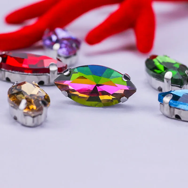 Versatile Sew-On Navette Rhinestone Horse Eye Flatback
