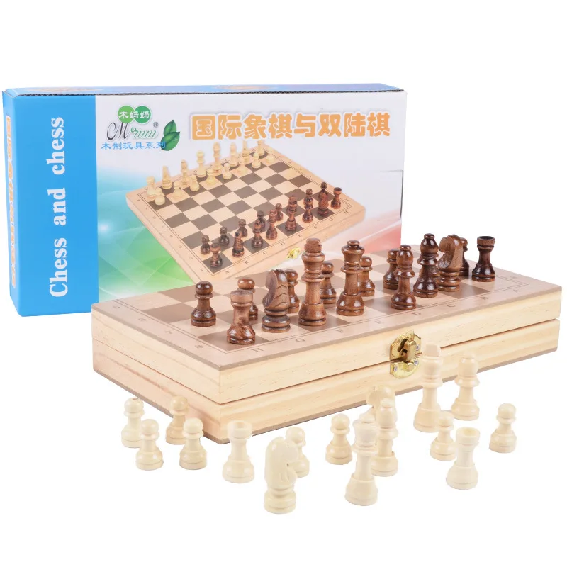 

Wood Mom Chess Set and Two-way Chess Children Intelligence Interest Interactive Toy Wooden Chess Game