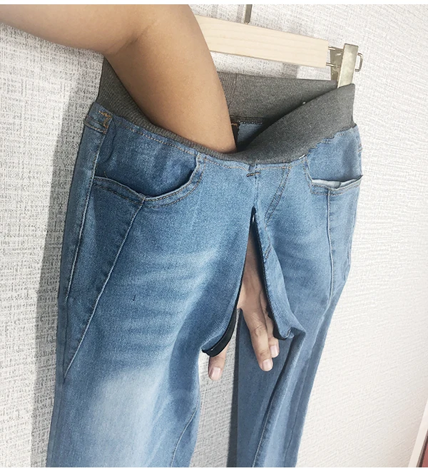Outdoor Sex Jeans Pants Women High Waist Skinny Denim Trousers Female Sexy Leggings Open Croch Zippers Broek Clothing Plus Size