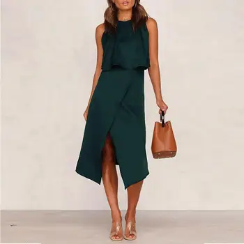 

2020 Women's Dress Summer Fashion Casual Solid Color 2 Pcs Sets Sleeveless Backless Top And Irregular Skirt Suit