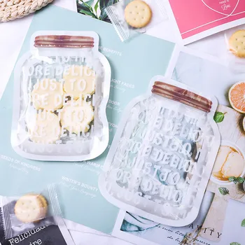 

50pcs Plastic English Bottle Ziplock Bag Snowflake Nougat Button Biscuit Packaging Candy Bags