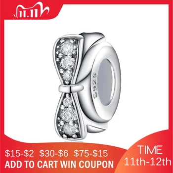 

New 925 Sterling Silver charming crystal CZ bow Spacer beads womens accessories 2018 Fit Original JIUHAO Charm Bracelet Jewelry