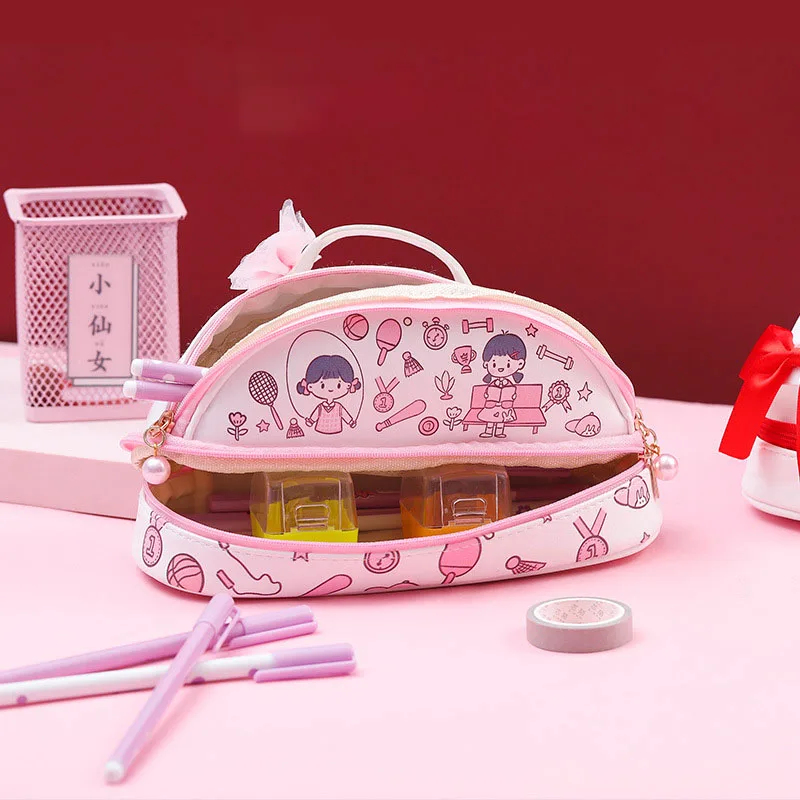 

Kawaii Double Zipper Three Layer School Pencil Cases For Girls Portable Large Capacity Girl's Heart Stationery Organizer Pen Box