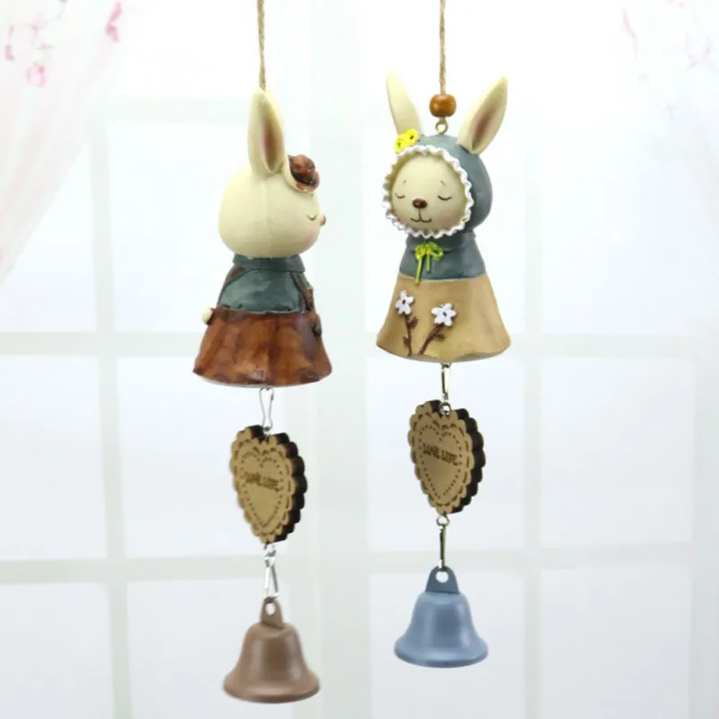 Cartoon Mr. Rabbit Pendant Cute Resin Wind Chime With Metal Bell Resin Crafts Anime Toy Pendant Gifts Car Outdoor Decor