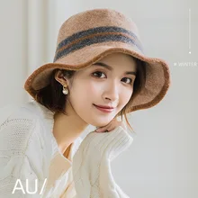 Ковш шапки новая Корейская версия японский купол Осень Зима Новая мода шерсть рыбак шляпа Завитая женская шляпа