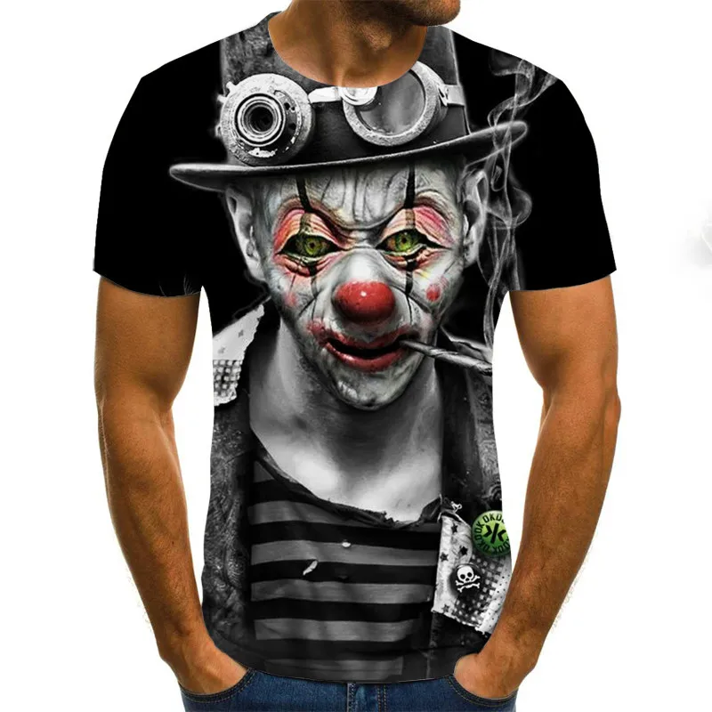 

Funny Printed Men T-shirt Clown Print Casual T-shirt Summer Male T-shirt Hip Hop Tops Tee Mens Short Sleeve Fashion Clothing