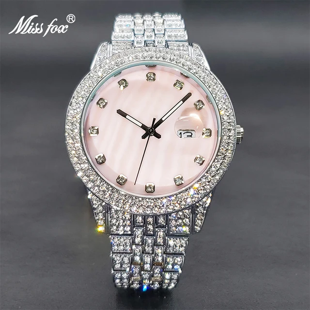 Relogio Feminino MISSFOX Elegant Diamond Bling Pink Watch For Women Geneva Luxury Unique Pearl Dial Dress Watches Dropshipping 1