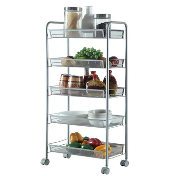 

Honeycomb Mesh Style Five Layers Removable Storage Cart Silver