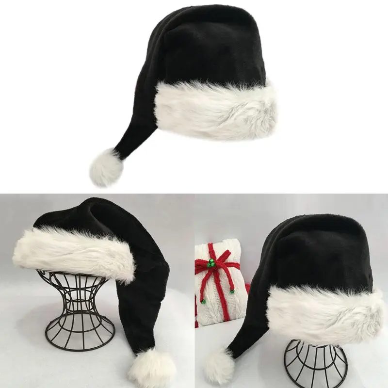 Black and White Fur Plush Hat for Adults and Children, High Quality, Xmas Cap, Home Party Decoration, 75cm