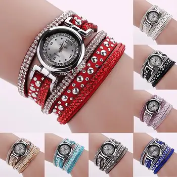 

Bohemian Style Women watches Multilayer Rhinestone Faux Leather Band Quartz Wrist Watch Ladies Watches Wristwatches for Women