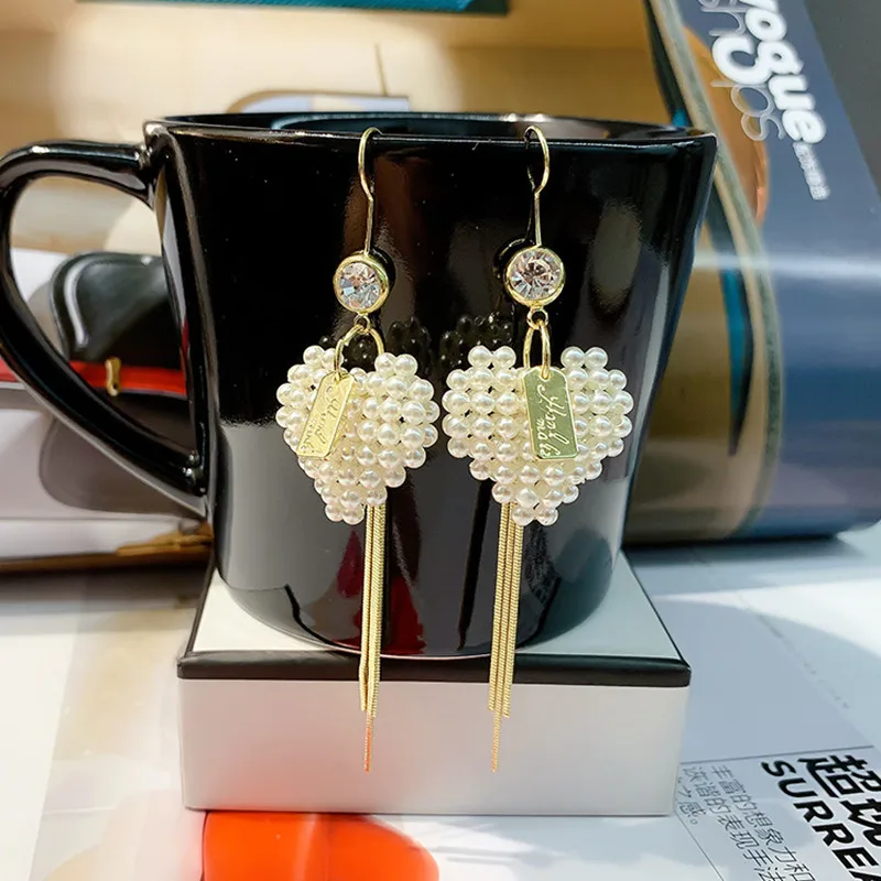 

DREJEW Lover Heart Silver Statement Earrings Sets Long Tassel 925 Crystal Drop Earrings for Women Wedding Jewelry