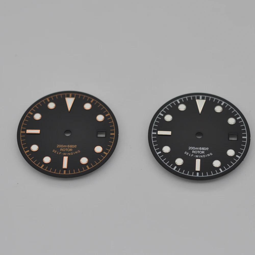 Детали часов, 30,4 мм черный стерильный циферблат из розового золота/белые метки для Unitas ETA 2824 2836 автоматический механизм