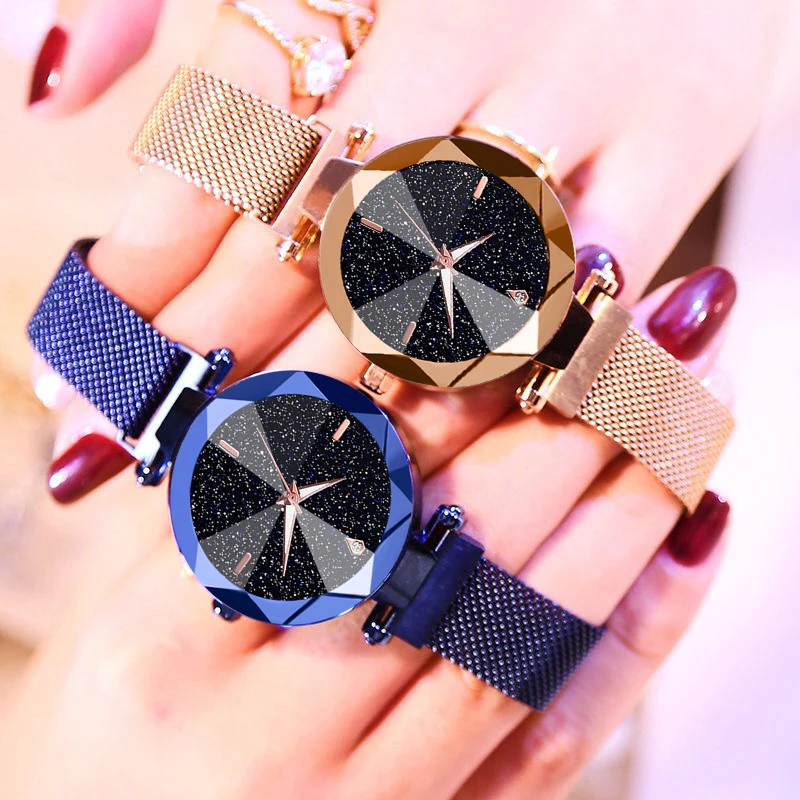 Популярные женские часы модные элегантные Магнит пряжка таинственный фиолетовый женские наручные часы Звездное небо часы для подруги