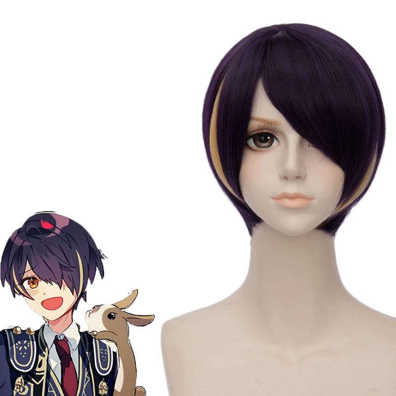 

Ensemble Stars Shinobu Sengoku Cosplay Wig Short Straight Anime Wig Unisex Heat Resistant Synthetic Hair Wig Purple Yellow Mixed