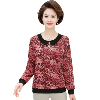 

2020 New Spring Fall Middle Age Mother Clothes Large Size Woman Tops Long Sleeves T-Shirts Fall Women'S Leopard Bottoming Shirt