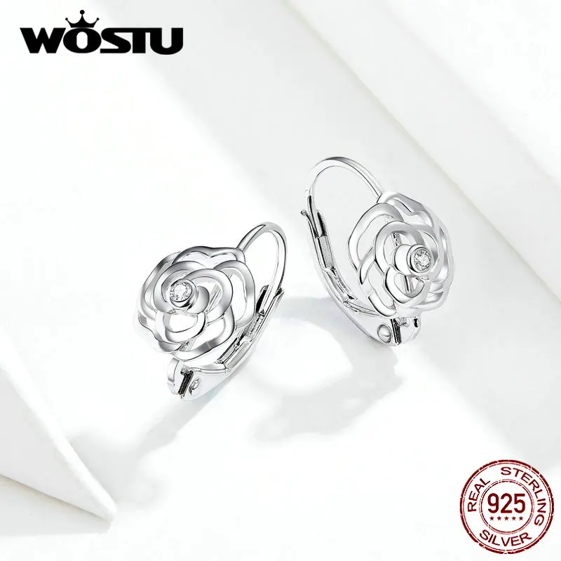 WOSTU Лидер продаж 925 пробы серебряные розы Висячие серьги с цирконием тонкие Висячие серьги для женщин Свадебные украшения CQE745