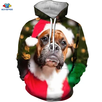 

SONSPEE Cute Animals homme Boxer Dog Hoodie Fashion Anime Funny Boxer Dog Sweatshirt Forest Autumn Leaf Top Christmas Animal Dog