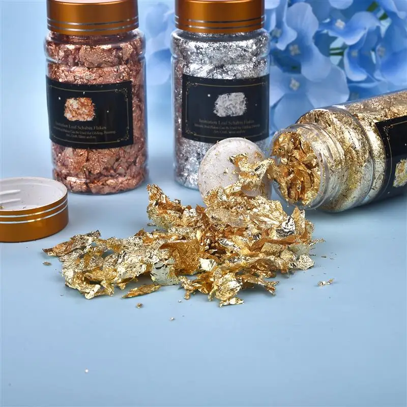 Cut Rate Relleno de resina de copos de hojas doradas, relleno de confeti dorado y plateado para manualidades de resina epoxi, papel de aluminio para Nail Art, fabricación de joyas, 1 botella DolGY3qaNrV