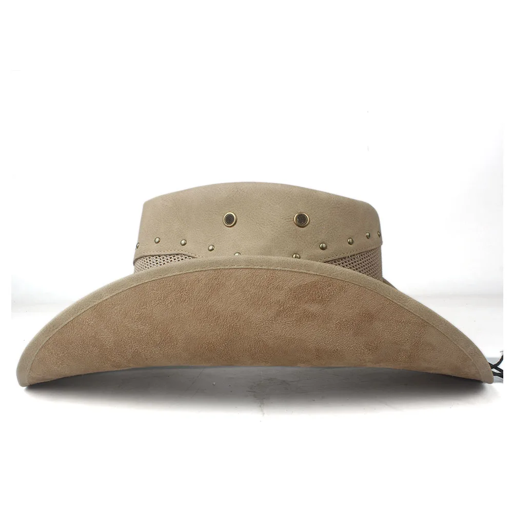Leather Summer Men Women Mesh Western Cowboy Hat Wide Brim Hat Outdoor Performance Cowgirl Hat