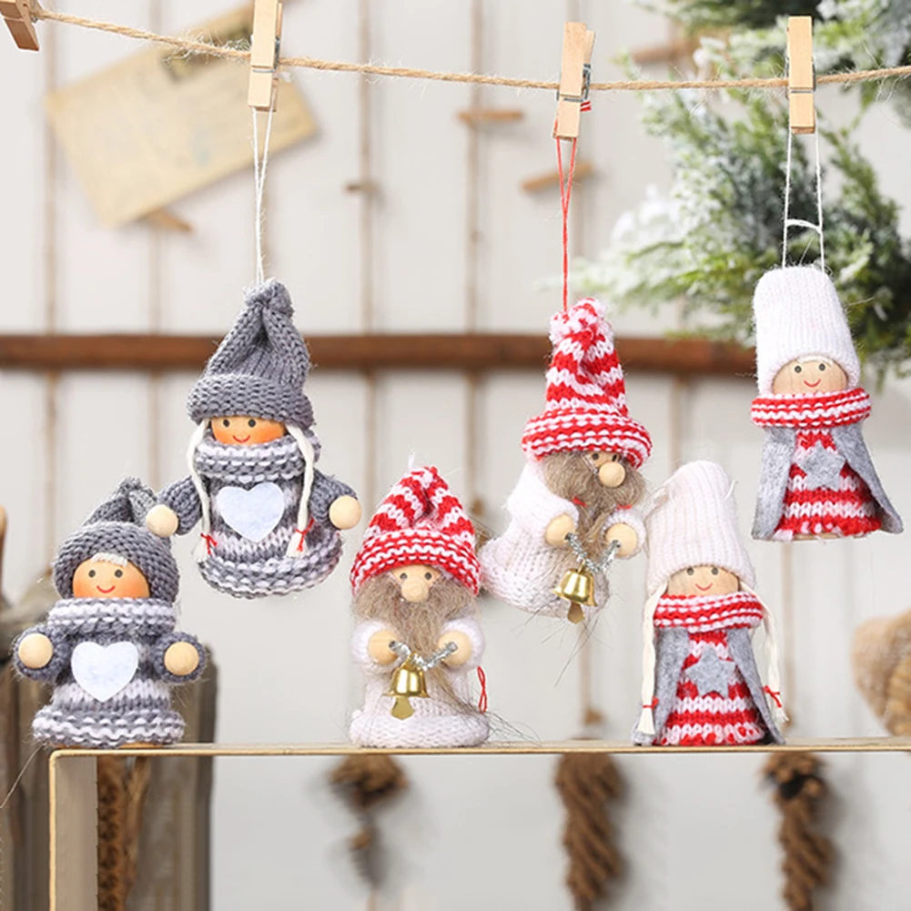 New 2Pcs Cute Christmas Heart Snowman Santa Puppet Doll Pendant DIY Xmas Tree Ornament