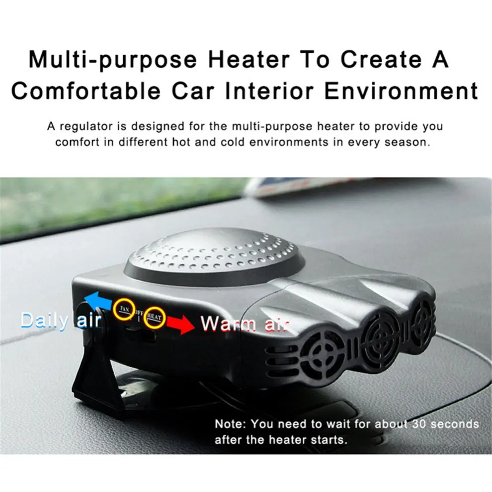 

12V/24V Portable Car Multi-function Heater Three-hole Defrost Defogging Heater Heating & Cooling Fan 180 Degree Rotation