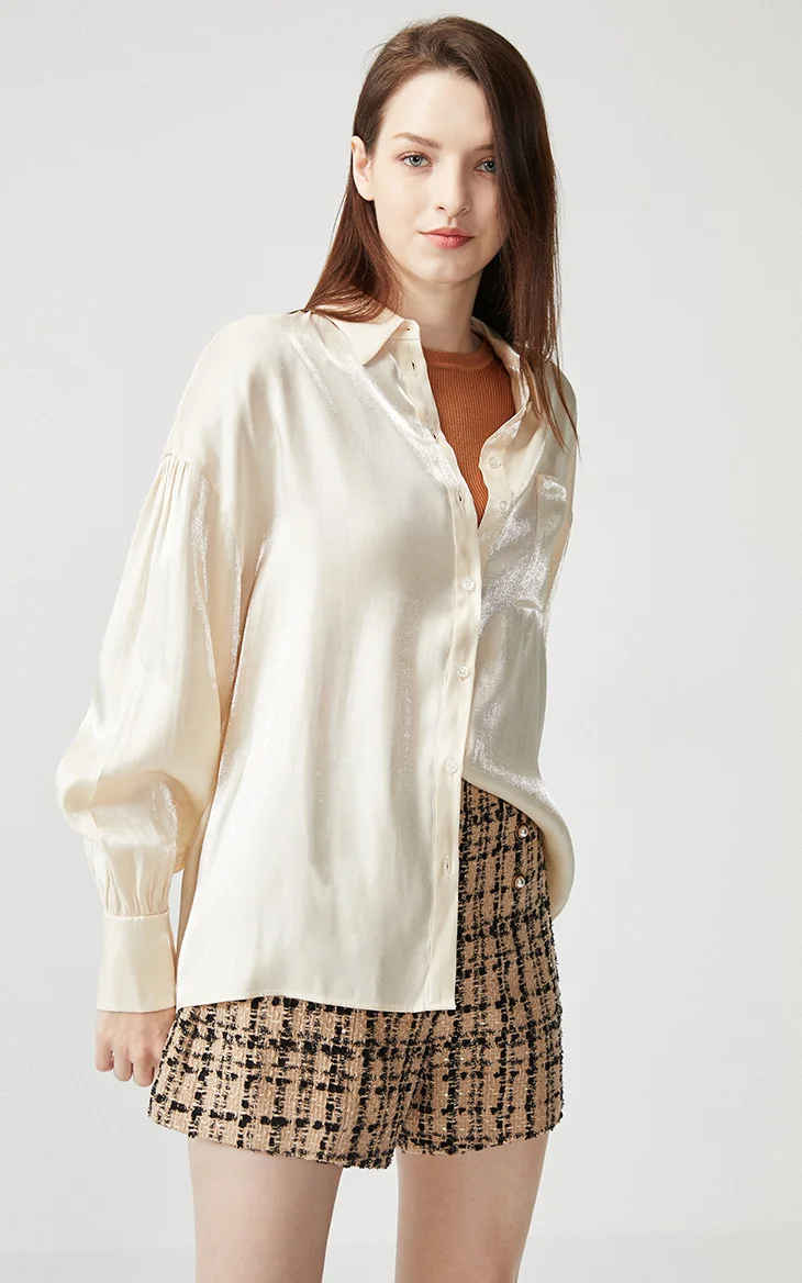 Vero Moda женская OL стильная металлическая блестящая Свободная рубашка с открытыми плечами | 319305537