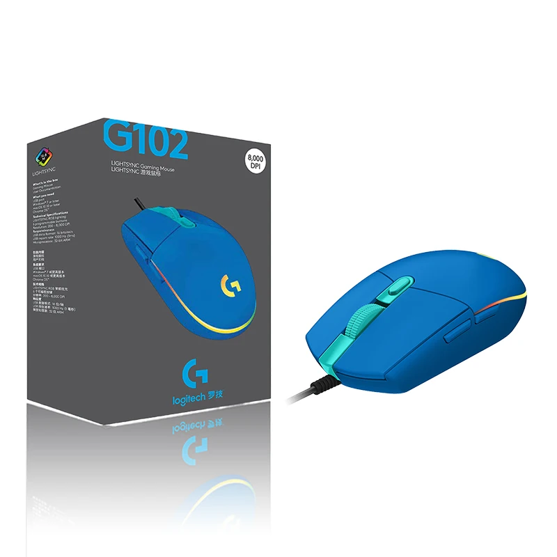 Новая Оригинальная игровая оптическая мышь Logitech G102 LIGHTSYNC RGB 8000DPI 16 8 м
