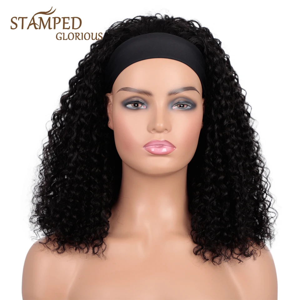 

Stamped Glorious 16inches Afro Kinky Curly Headband Wigs for Black Women Heat Resistant Fiber Synthetic Wig Short Natural Wigs