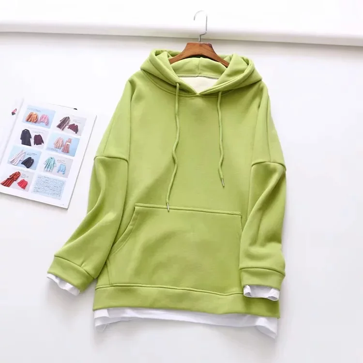 Green Blvyisla большой карман Лоскутная свободная толстовка женская мода шикарный шнурок толстовки с капюшоном топы ярких цветов - Цвет: Green