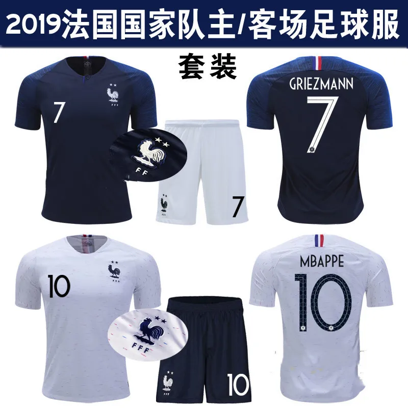 

Hot selling Models 2019 French Jerseys No. 10 Home Away Football Set Children's Soccer Uniforms Mens Soccer Tracksuit Clothing