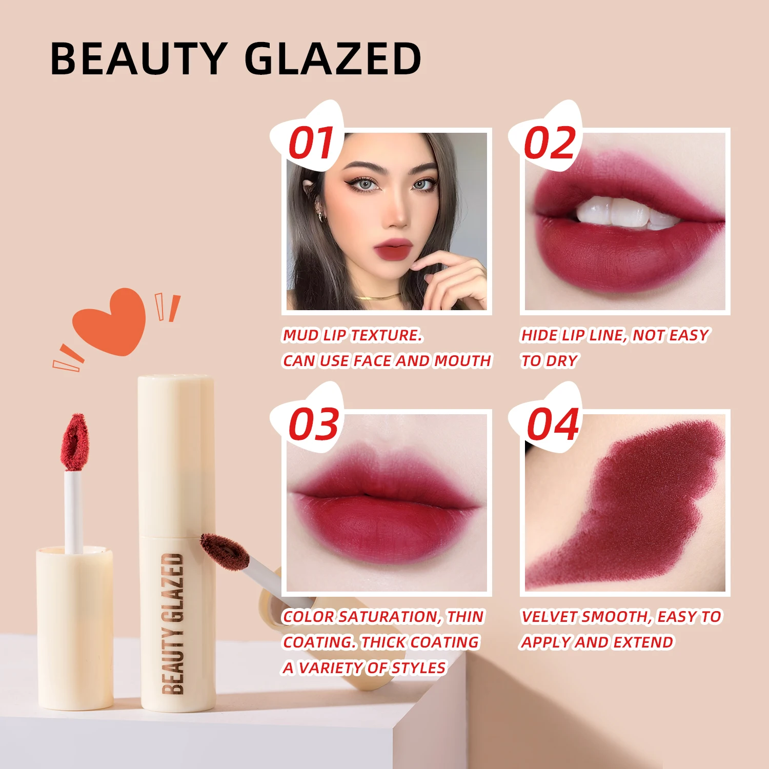 Блеск для губ Beauty Glazed с белым шоколадом 12 цветов стойкая матовая помада макияжа