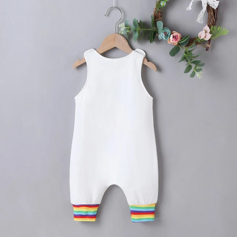 Baby Bodysuits cheap Baywell Summer Baby Boy Girl Girl Rainbow Letter Print Jumpsuits 3-18M Newborn Infant Sleeveless Outfit Clothes Romper Baby Jumpsuit Cotton 