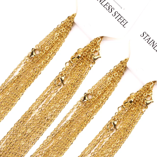 LUXUKISSKIDS 10pcs/lot Bulk Wholesale DIY Rolo Chains Necklac 2mm Women's Chain Stainless Steel Jewelry Chain Choker For Women Gold