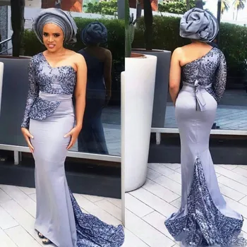 

Nigerian Evening Dress vestido de festa longo Evening Dresses One Shoulder robe de soiree Mermaid Evening Gowns Ribbon